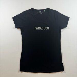 Parasuco Women’s Logo T-Shirt XL Black Organic Cotton Stretch Y2K Fitted Tee
